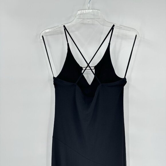 vintage 90s y2k SLINKY BLACK DRESS asymmetrical hem spaghetti strap lbd M - Picture 6 of 9